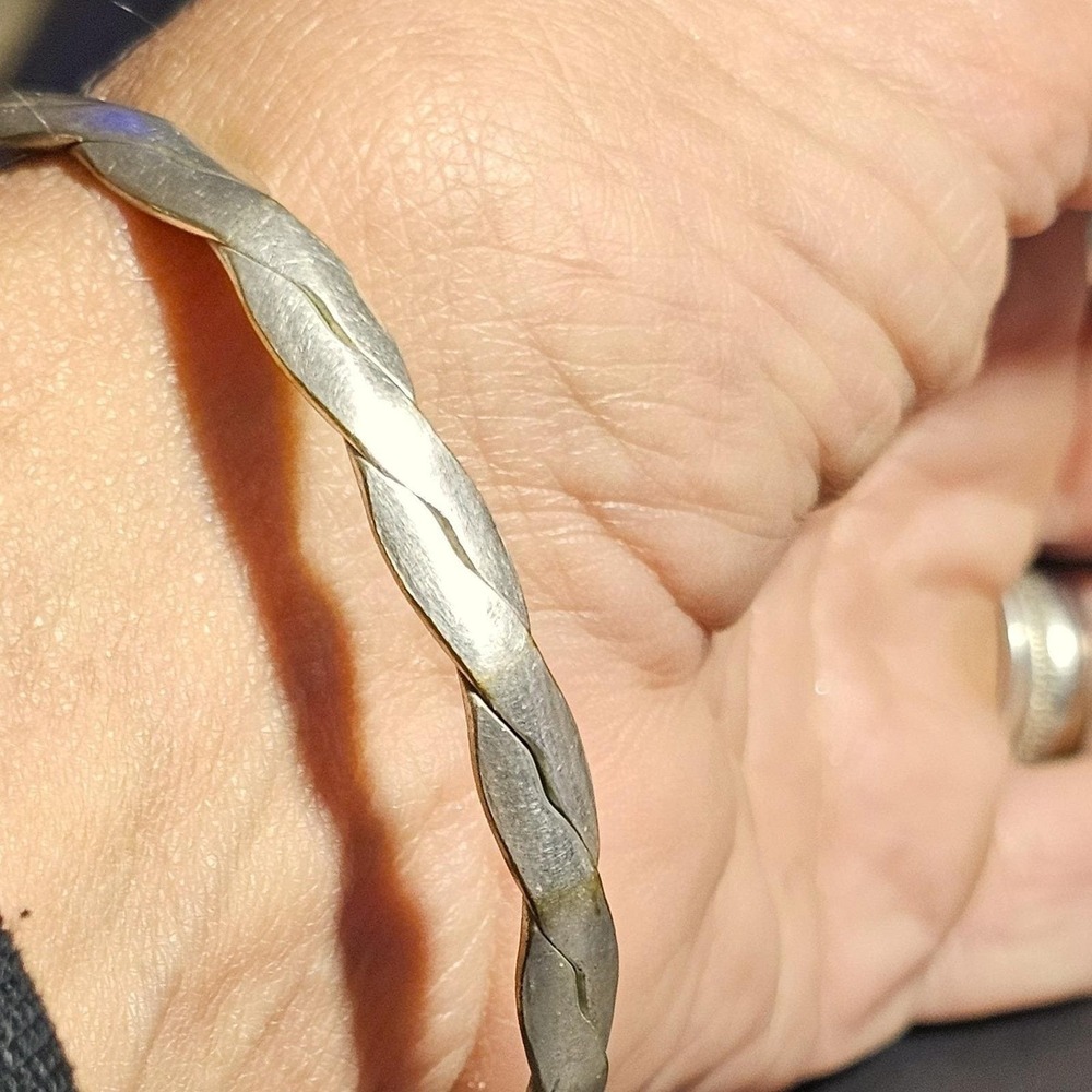 Vintage Mexico Mixed Metal Braided Bangle Bracelet Silver Brass Twisted Bangle